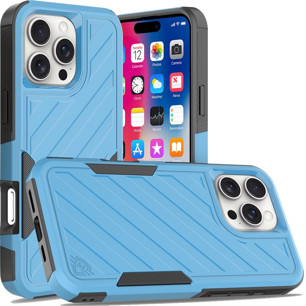 for iphone 16 pro 6.3 inch noble lined shockproof dual layer hybrid sky blue/black