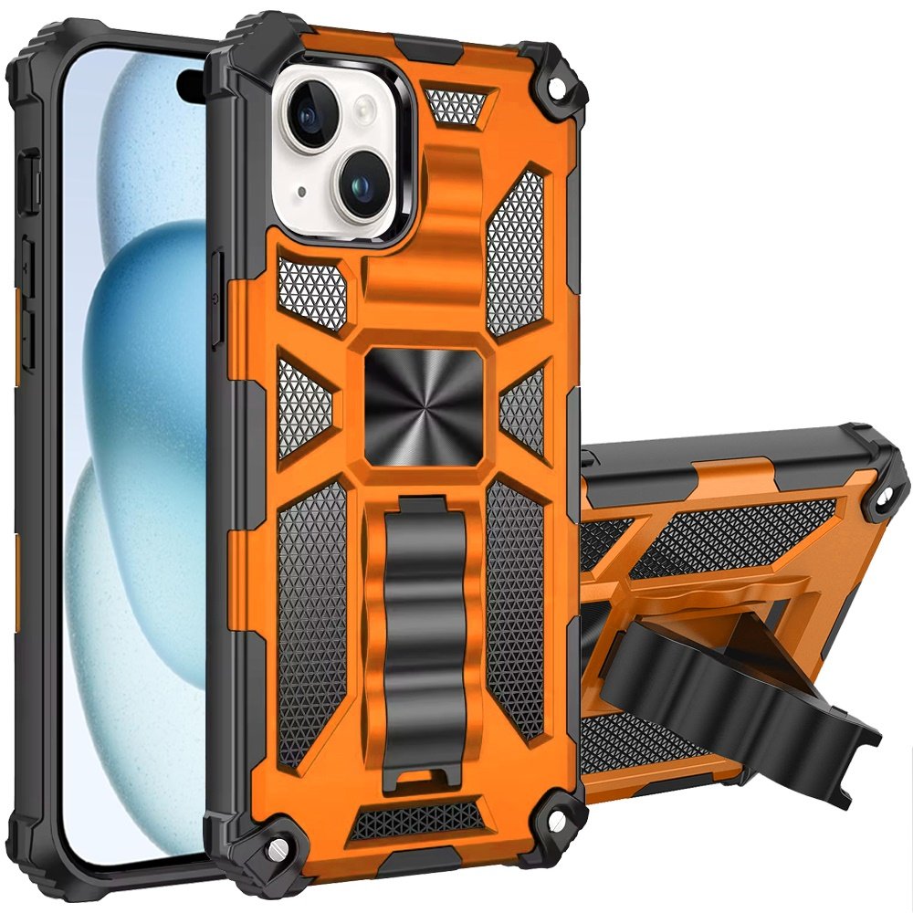 for iphone 15 plus/iphone 14 plus machine design hybrid with kickstand cosmic orange