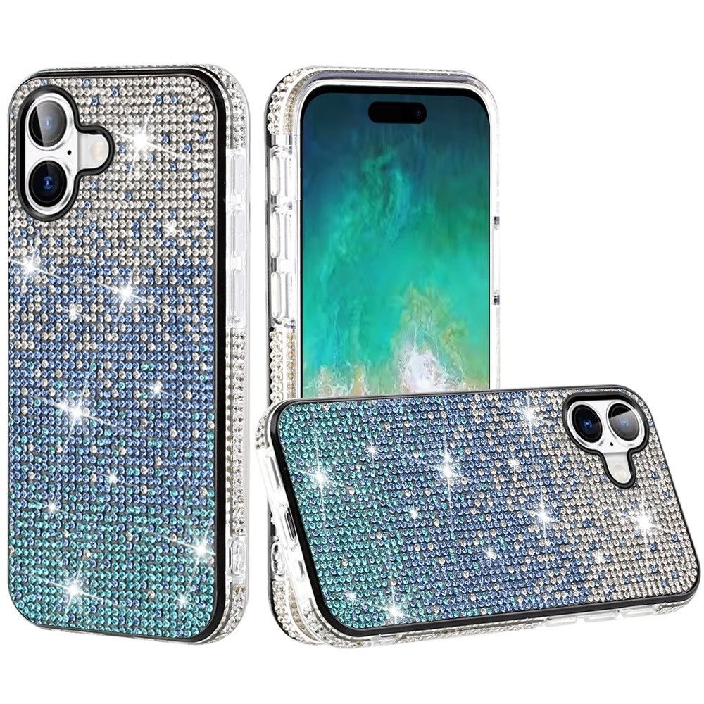 for iphone 16 plus 6.7 inch party diamond bumper bling hybrid case cover blue