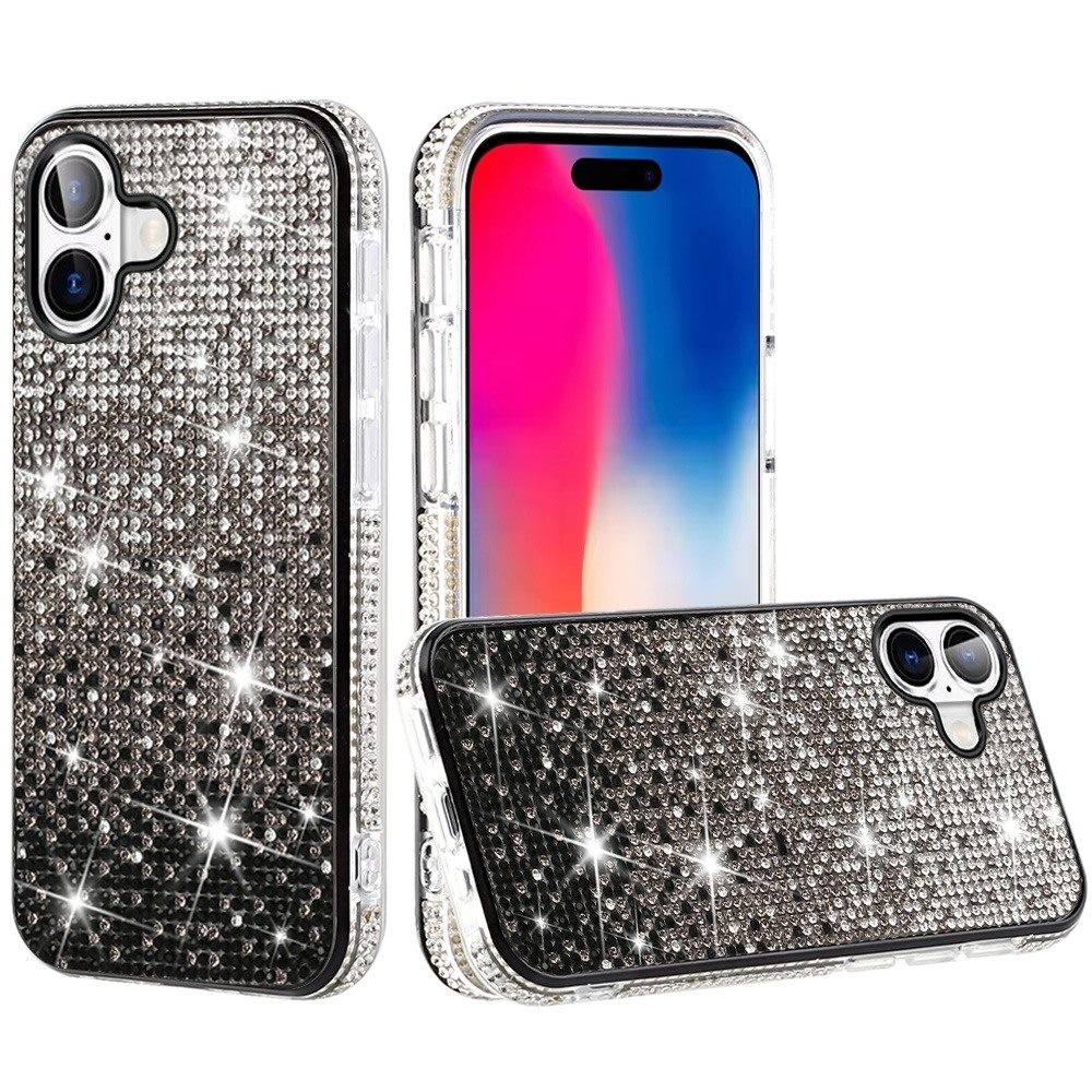 for iphone 16 6.1 inch party diamond bumper bling hybrid case cover black