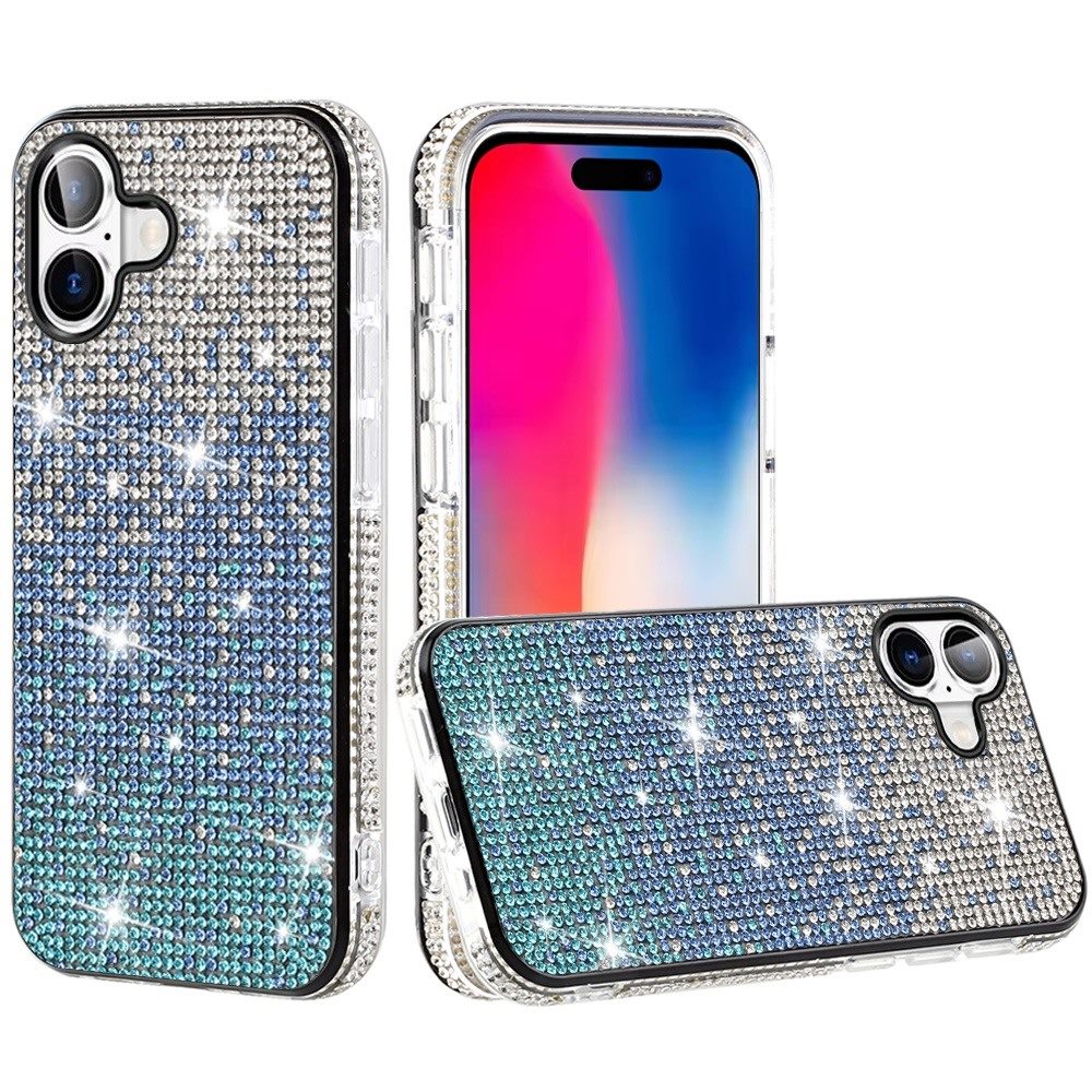for iphone 16 6.1 inch party diamond bumper bling hybrid case cover blue