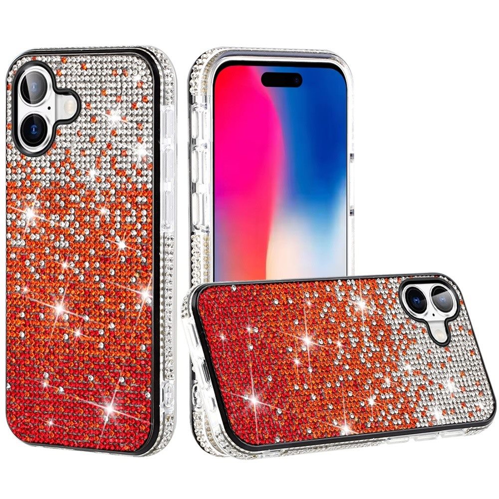 for iphone 16 6.1 inch party diamond bumper bling hybrid case cover red