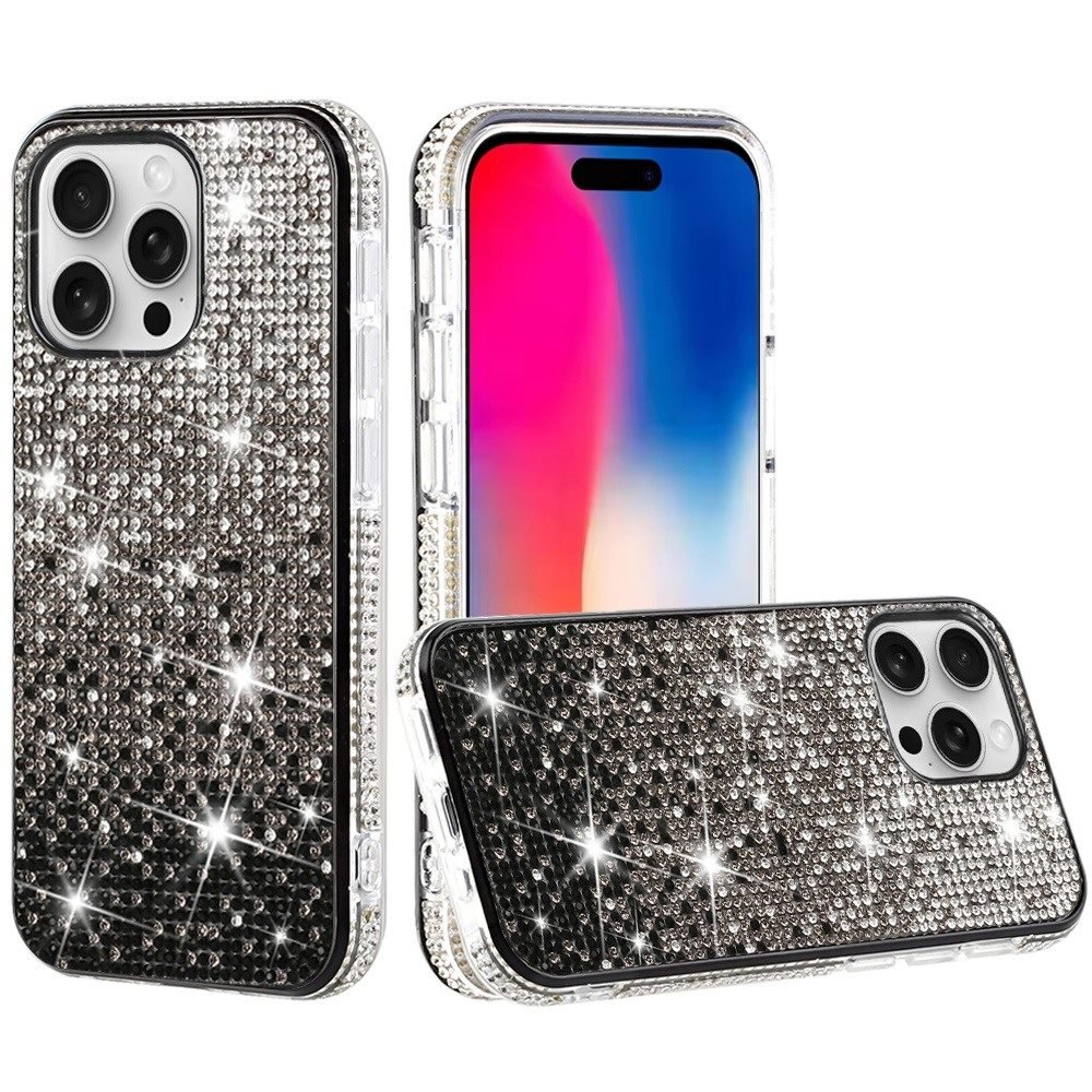 for iphone 16 pro 6.3 inch party diamond bumper bling hybrid case cover black