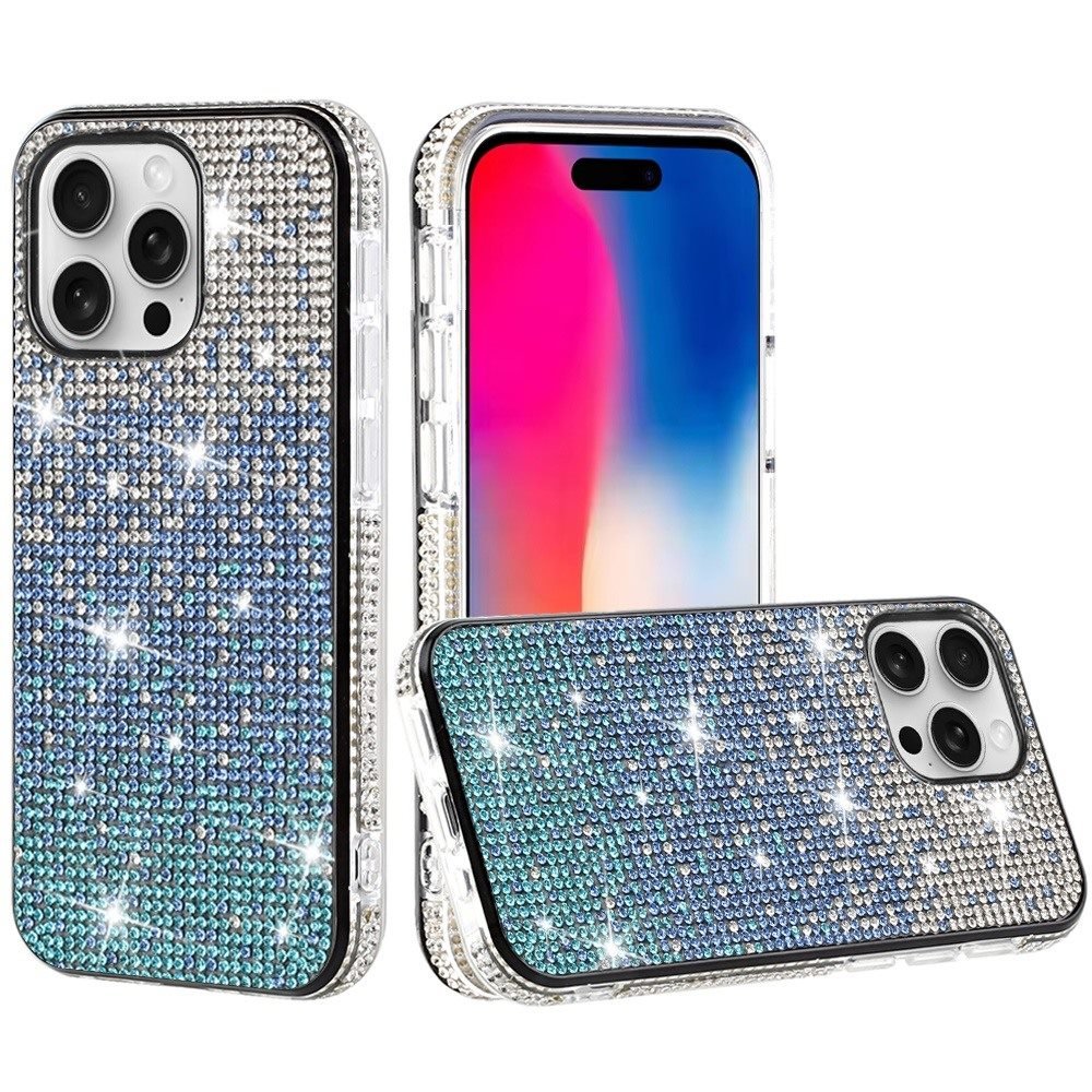 for iphone 16 pro 6.3 inch party diamond bumper bling hybrid case cover blue