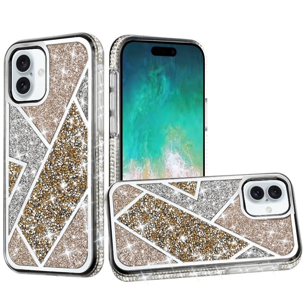 for iphone 16 plus 6.7 inch rhombus bling glitter diamond case cover gold