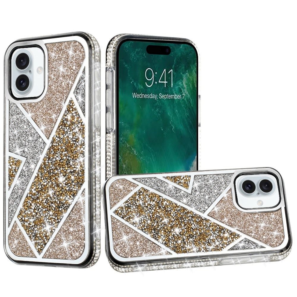 for iphone 16 6.1 inch rhombus bling glitter diamond case cover gold