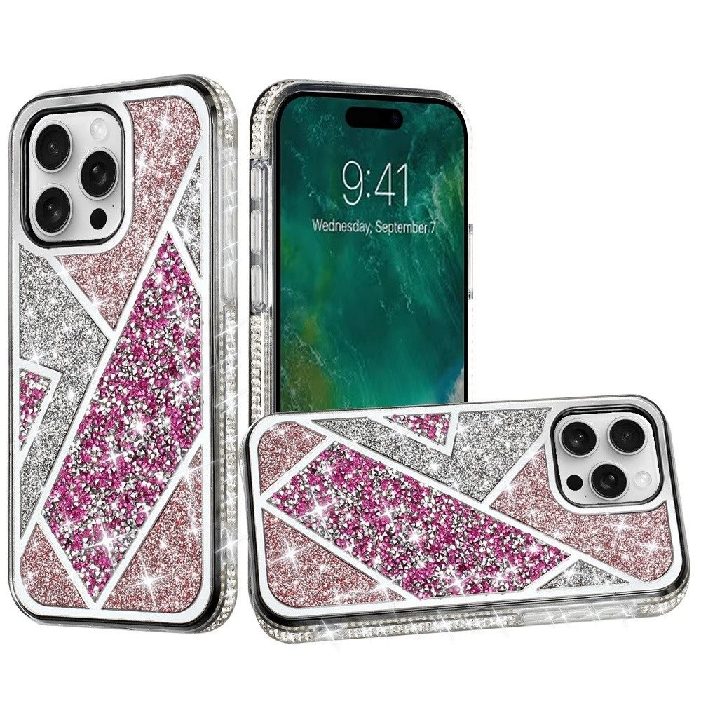 for iphone 16 pro 6.3 inch rhombus bling glitter diamond case cover rose pink