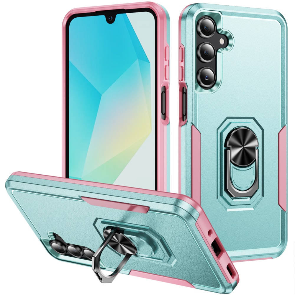 for samsung a16 5g tough hybrid with ring stand case teal/pink