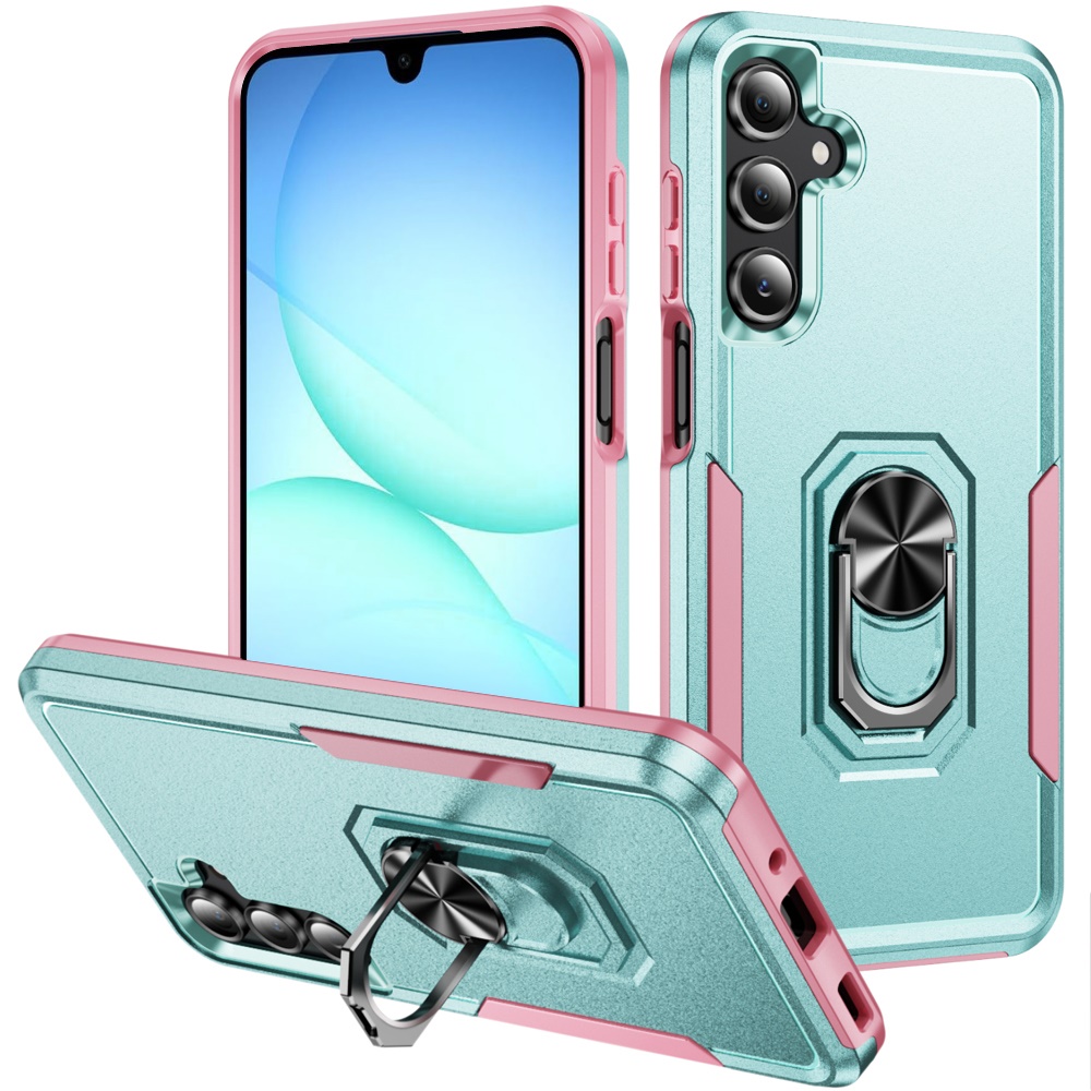 for samsung a17 5g tough hybrid with ring stand case teal/pink