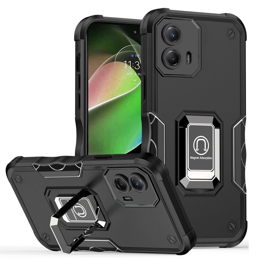 for motorola mot g 5g 2023 optimum magnetic ring stand hybrid case cover black