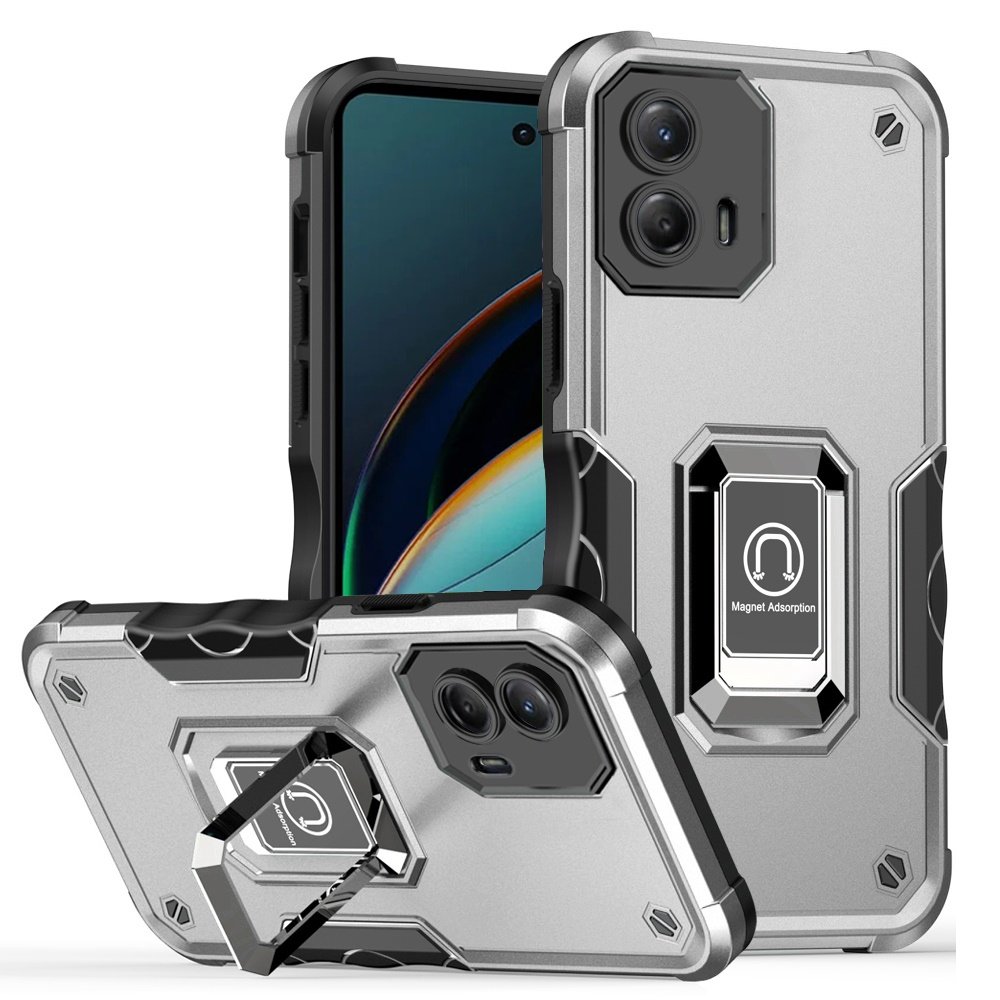 for motorola moto g 5g 2024 optimum magnetic ring stand hybrid case cover silver