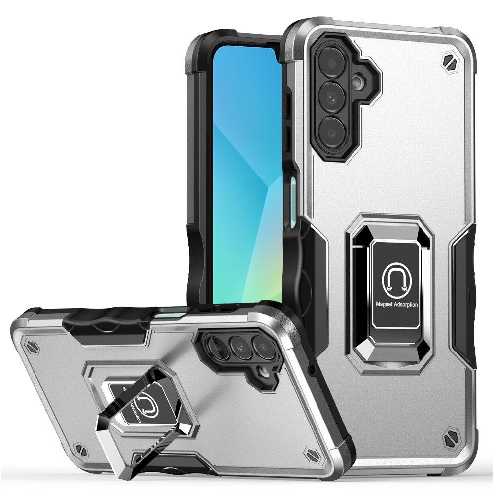 for samsung a16 5g optimum magnetic ring stand hybrid case cover silver