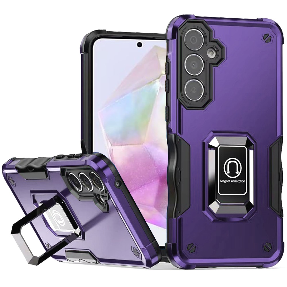 for samsung galaxy a36 / a56 optimum magnetic ring stand hybrid case cover dark purple