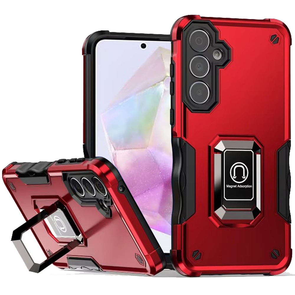 for samsung galaxy a36 / a56 optimum magnetic ring stand hybrid case cover red