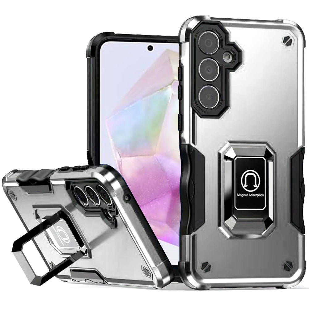 for samsung galaxy a36 / a56 optimum magnetic ring stand hybrid case cover silver