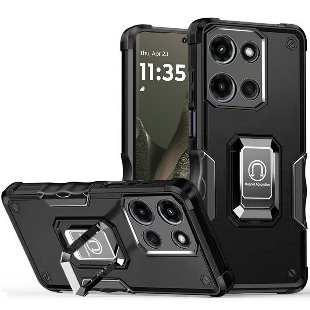 for motorola edge 2025 optimum magnetic ring stand hybrid case cover black