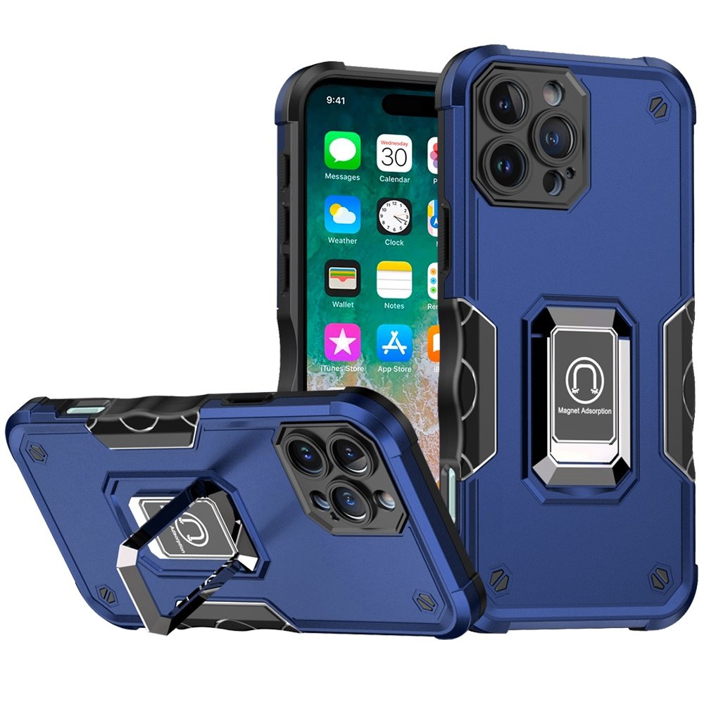 for iphone 16 pro max 6.9 inch optimum magnetic ring stand hybrid case cover blue