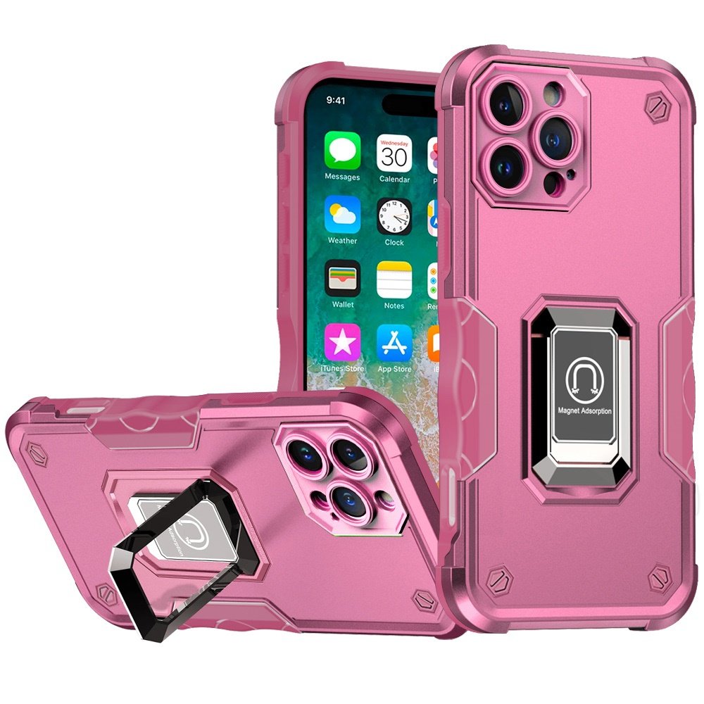 for iphone 16 pro max 6.9 inch optimum magnetic ring stand hybrid case cover pink