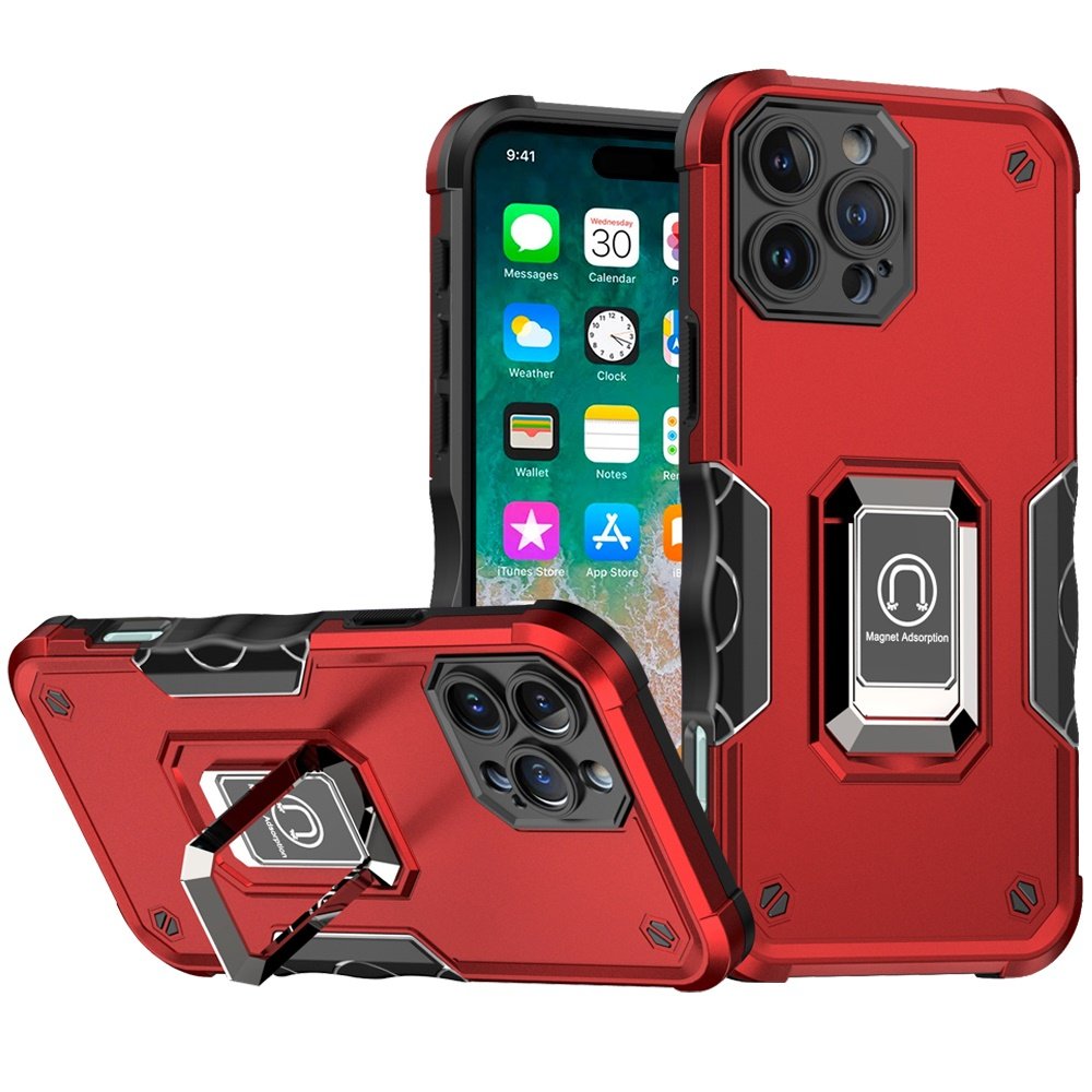 for iphone 16 pro max 6.9 inch optimum magnetic ring stand hybrid case cover red