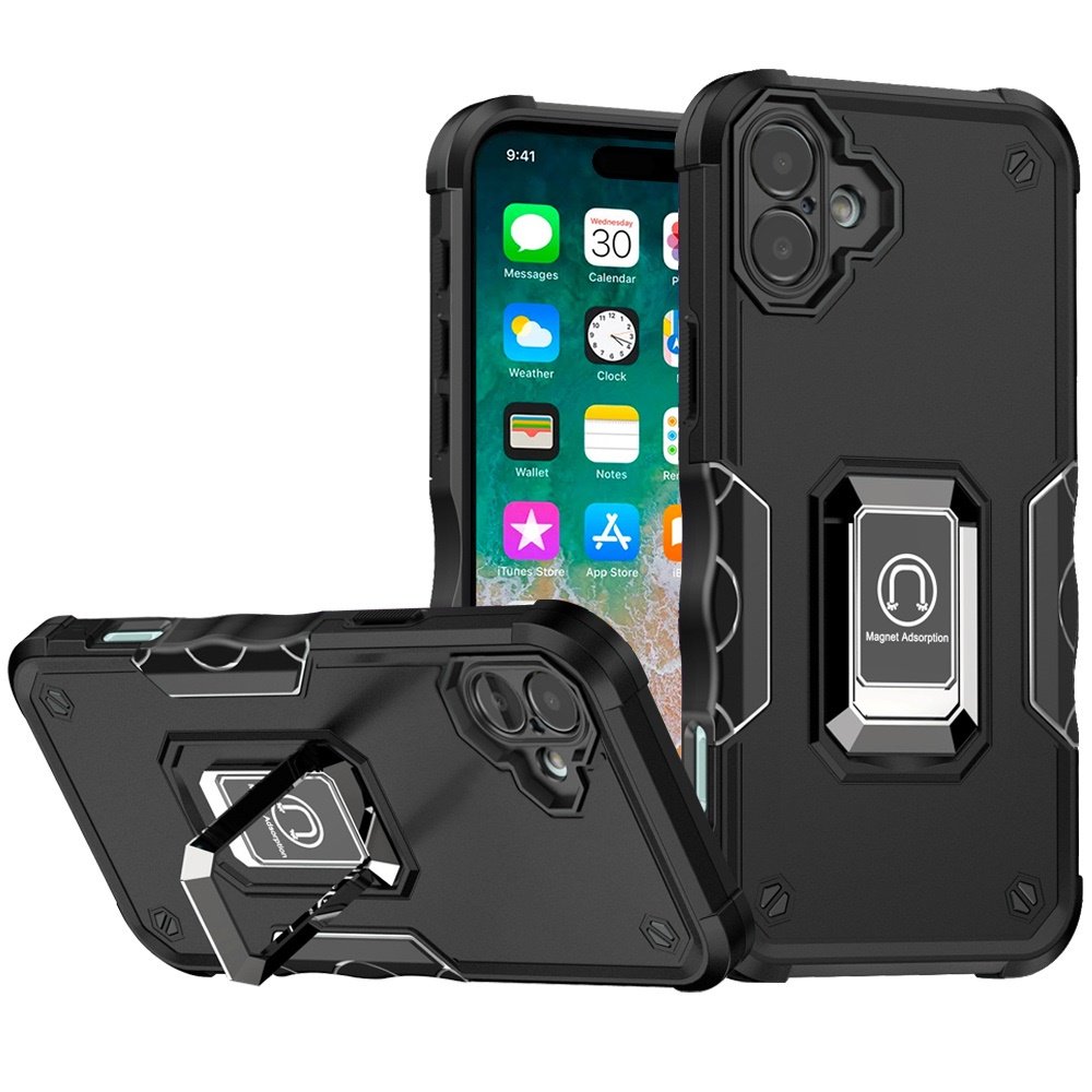 for iphone 16 plus 6.7 inch optimum magnetic ring stand hybrid case cover black