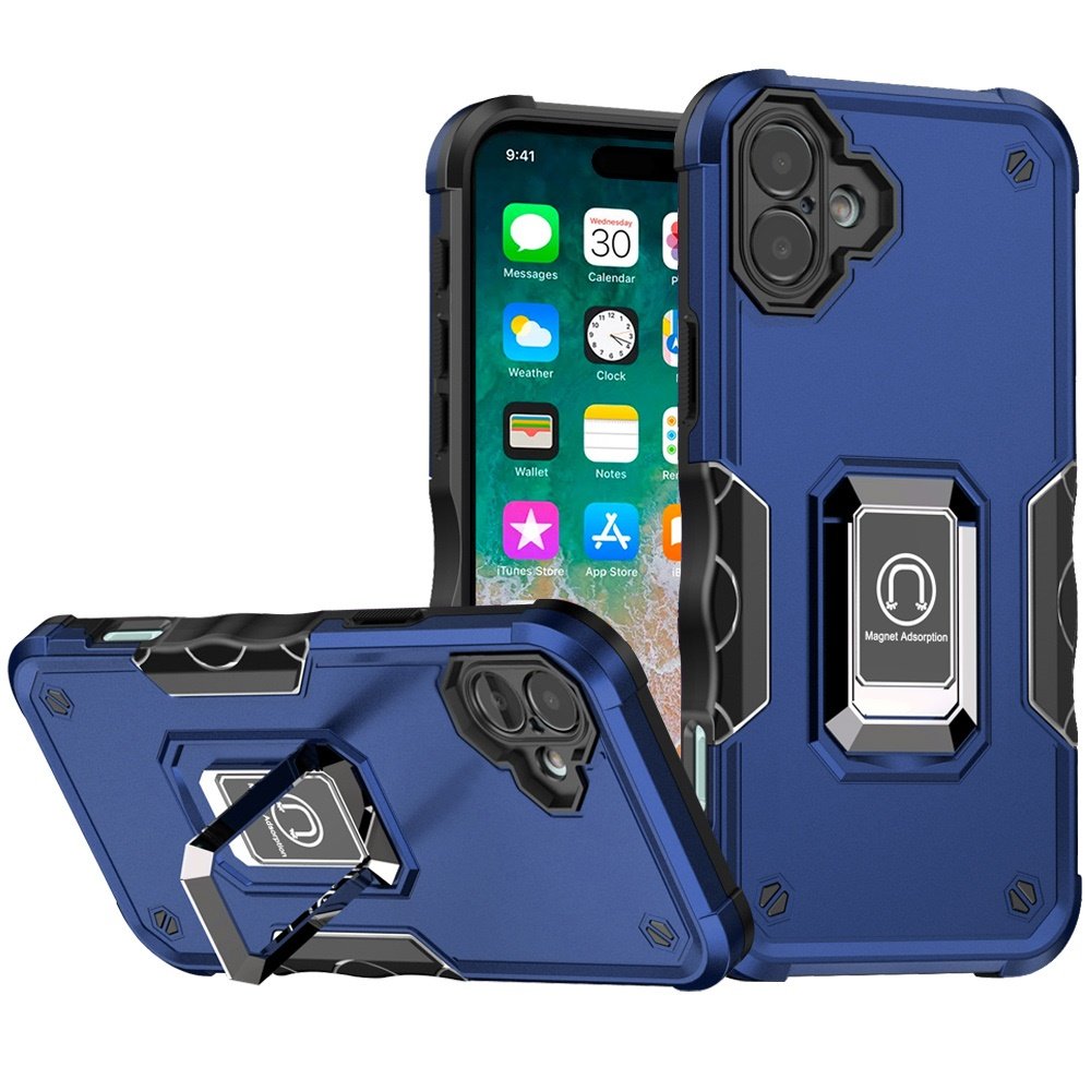 for iphone 16 plus 6.7 inch optimum magnetic ring stand hybrid case cover blue