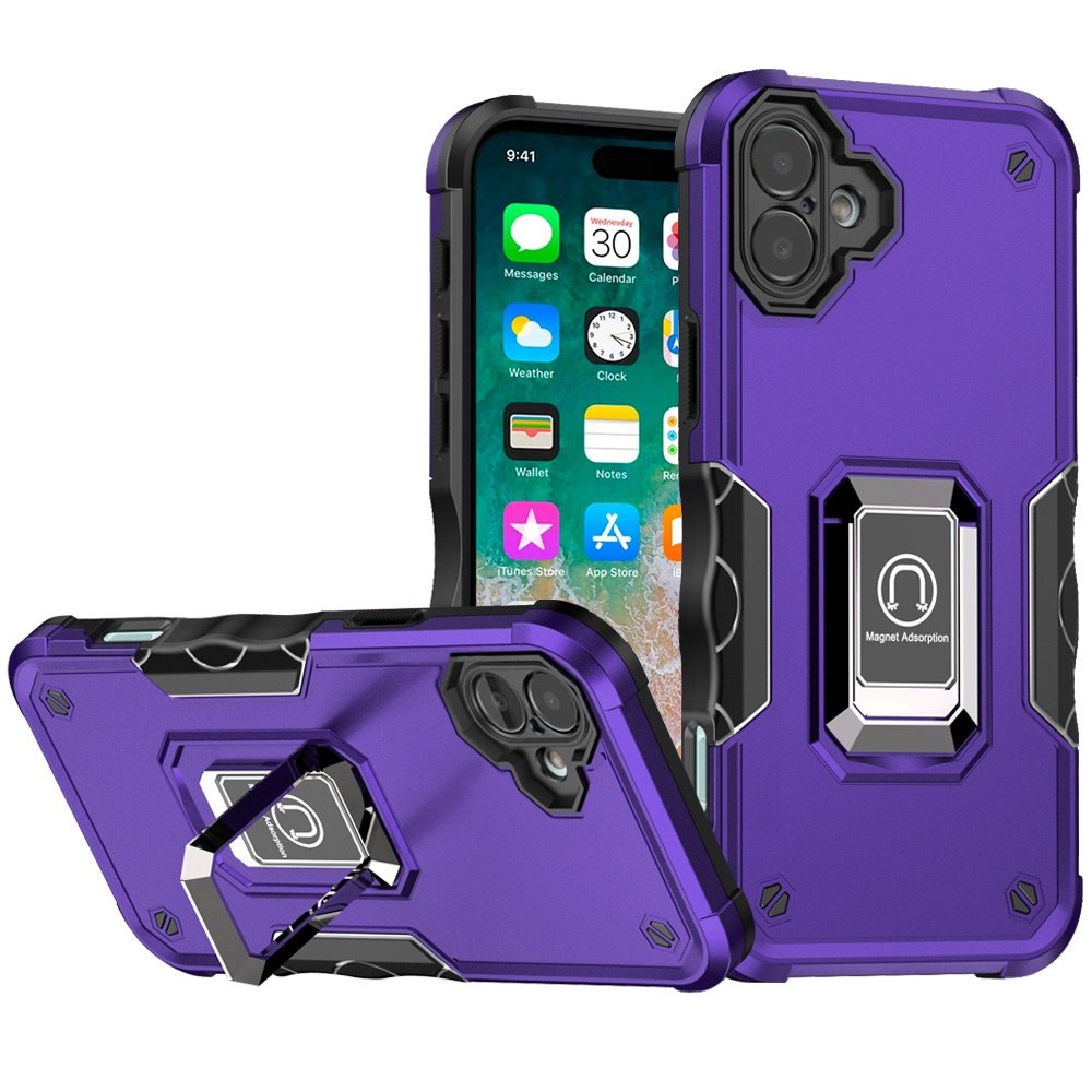 for iphone 16 plus 6.7 inch optimum magnetic ring stand hybrid case cover dark purple