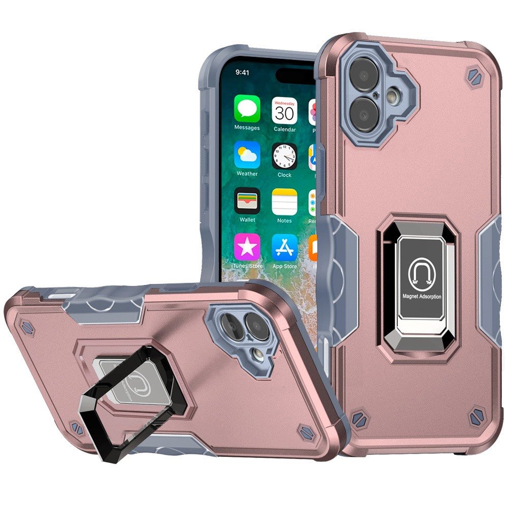 for iphone 16 plus 6.7 inch optimum magnetic ring stand hybrid case cover rose gold