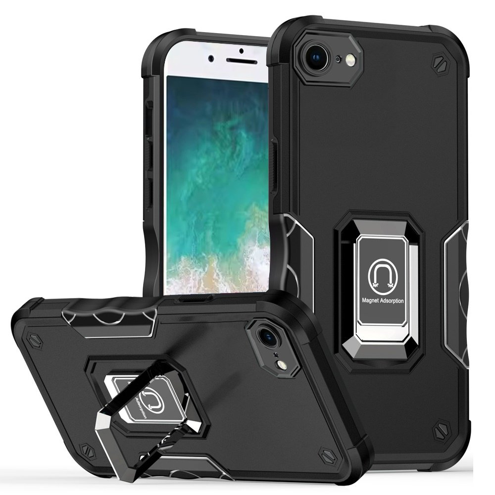 for iphone 17e / 16e / se4 optimum magnetic ring stand hybrid case cover black