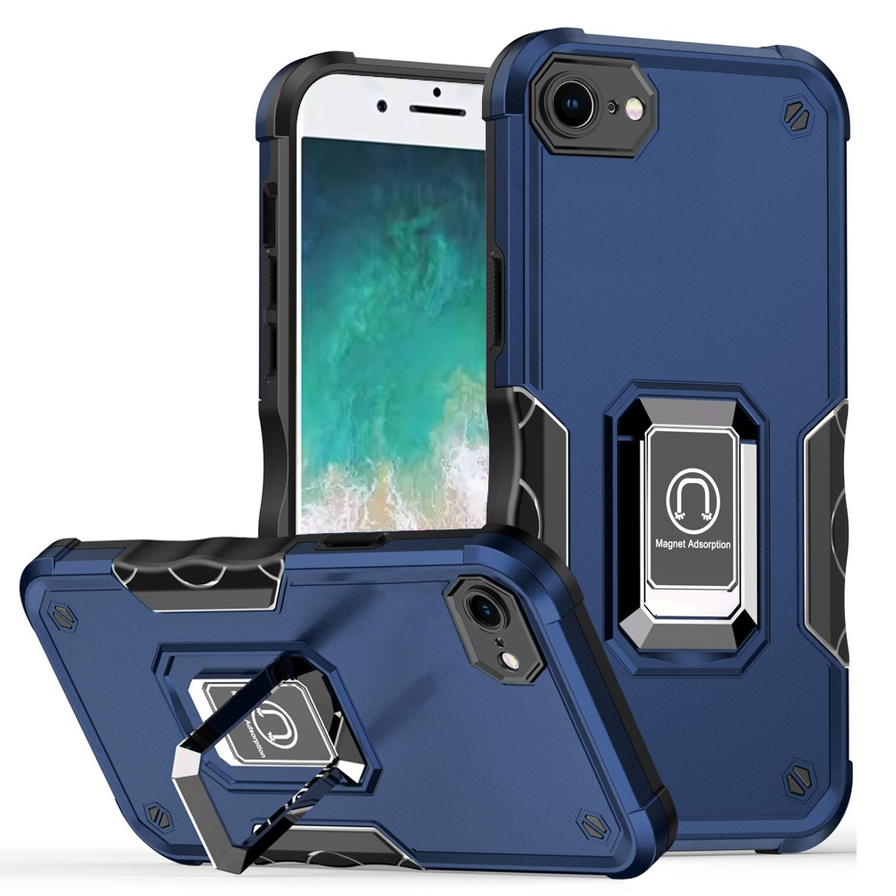 for iphone 17e / 16e / se4 optimum magnetic ring stand hybrid case cover blue