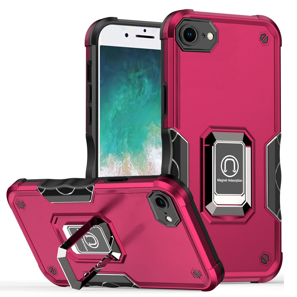 for iphone 17e / 16e / se4 optimum magnetic ring stand hybrid case cover hot pink