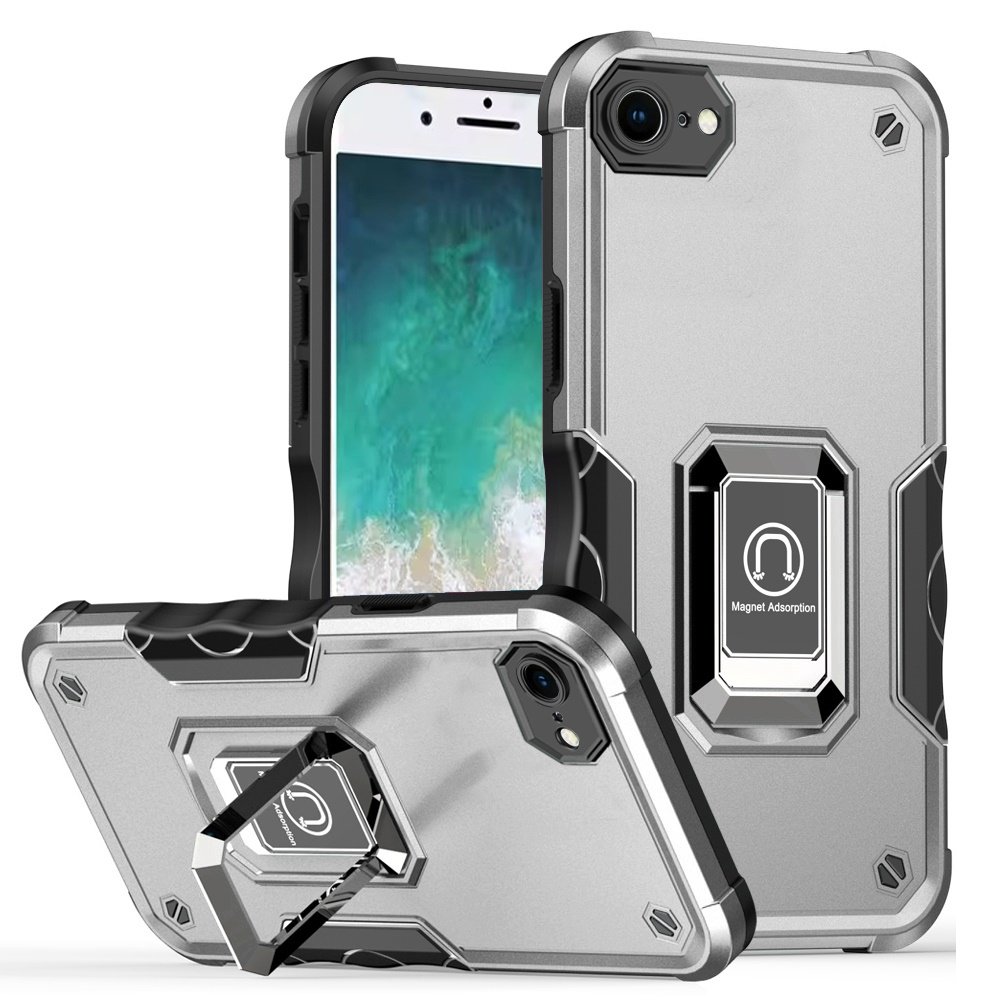 for iphone 17e / 16e / se4 optimum magnetic ring stand hybrid case cover silver