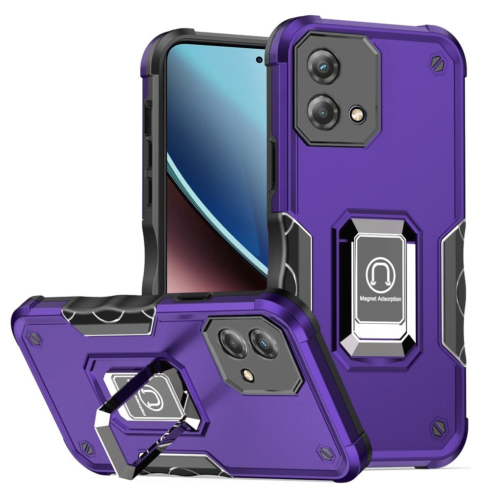for motorola g stylus 5g (multicarrier 6.6" 16mp camera) 2023 optimum magnetic ring stand hybrid case cover dark purple