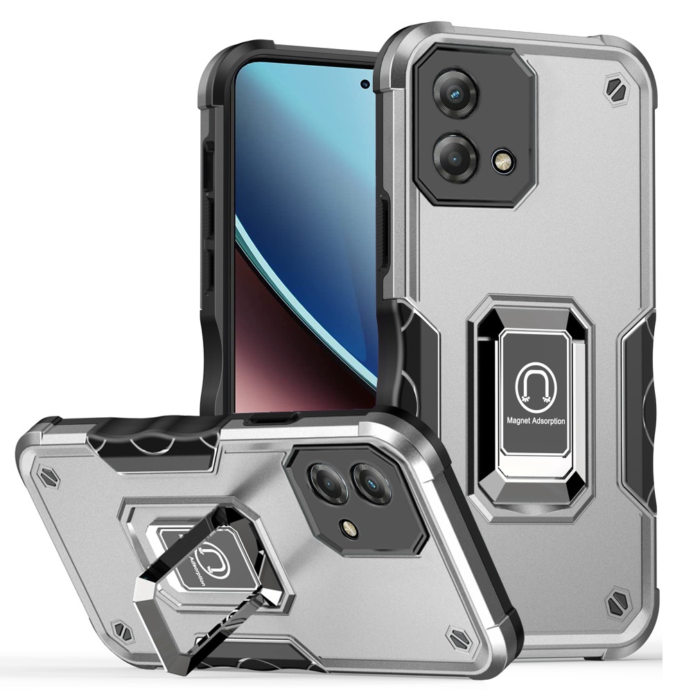 for motorola g stylus 5g (multicarrier 6.6" 16mp camera) 2023 optimum magnetic ring stand hybrid case cover silver