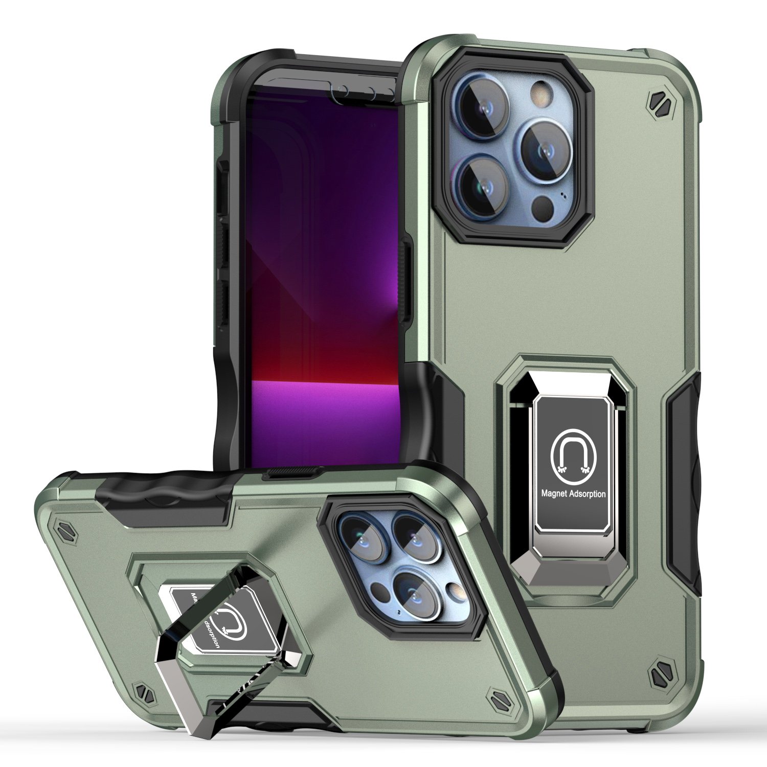 for iphone 15 optimum magnetic ring stand hybrid case cover midnight green
