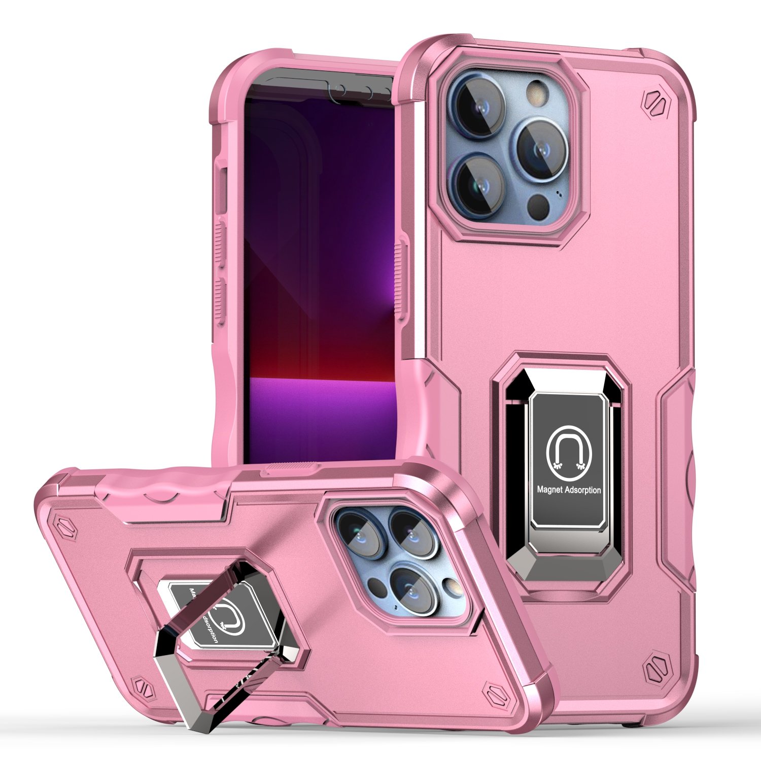 for iphone 15 optimum magnetic ring stand hybrid case cover pink