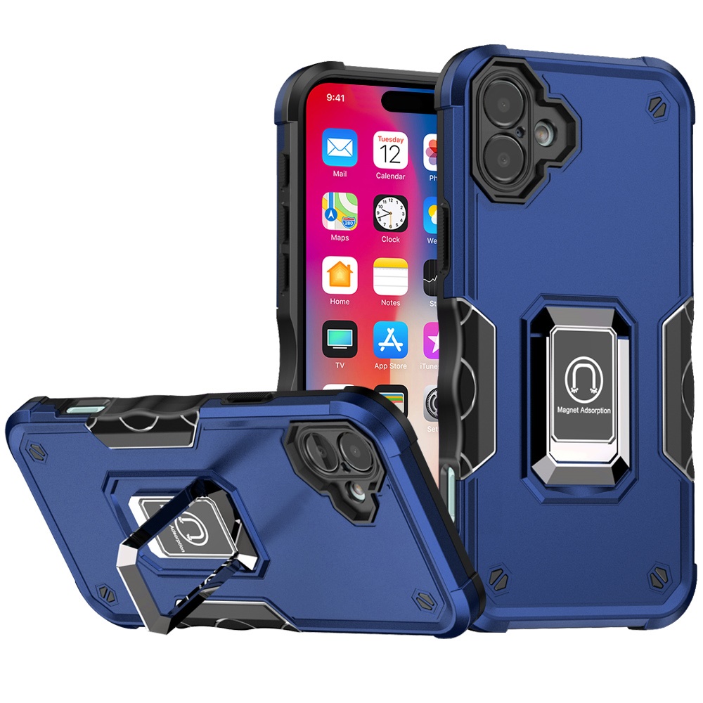 for iphone 16 6.1 inch optimum magnetic ring stand hybrid case cover blue