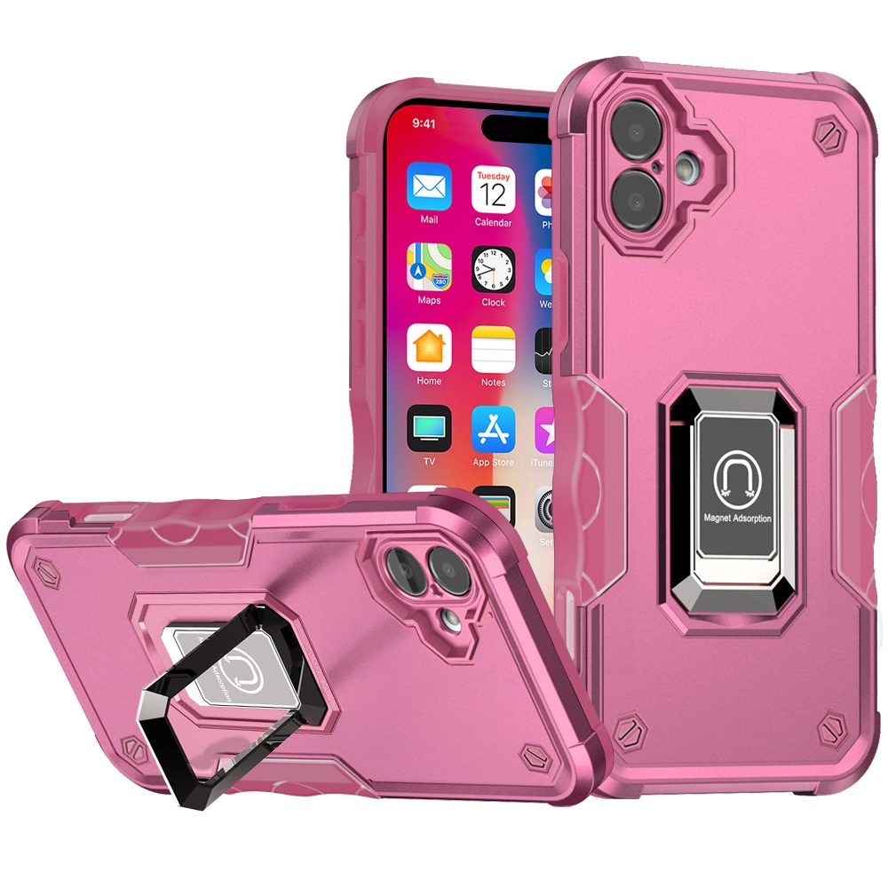for iphone 16 6.1 inch optimum magnetic ring stand hybrid case cover pink