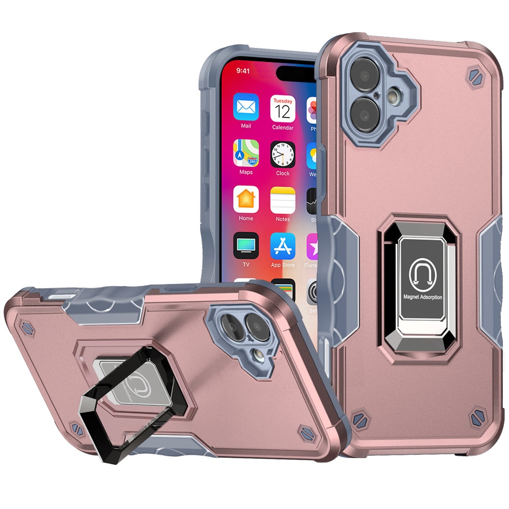 for iphone 16 6.1 inch optimum magnetic ring stand hybrid case cover rose gold