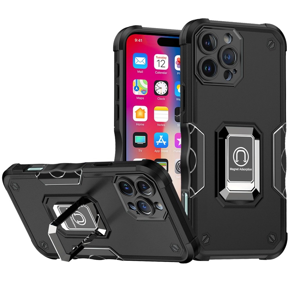 for iphone 16 pro 6.3 inch optimum magnetic ring stand hybrid case cover black