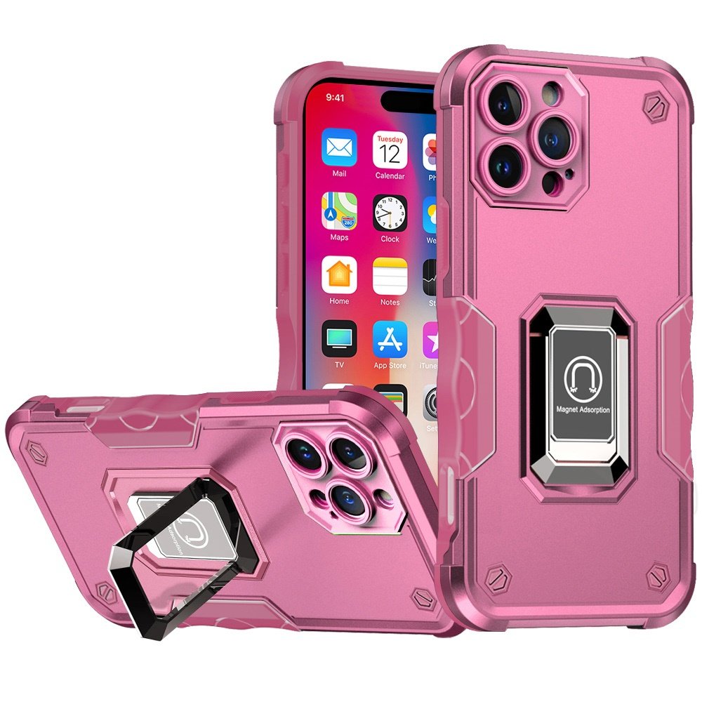 for iphone 16 pro 6.3 inch optimum magnetic ring stand hybrid case cover pink