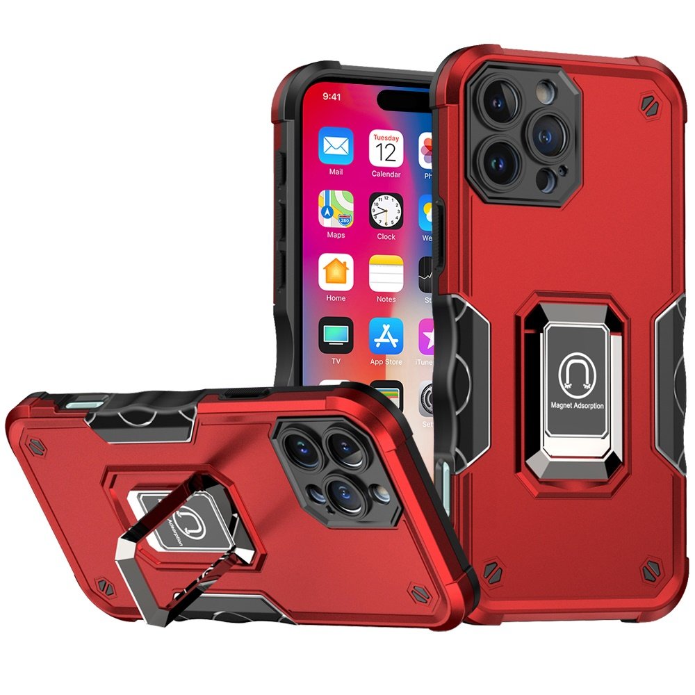 for iphone 16 pro 6.3 inch optimum magnetic ring stand hybrid case cover red