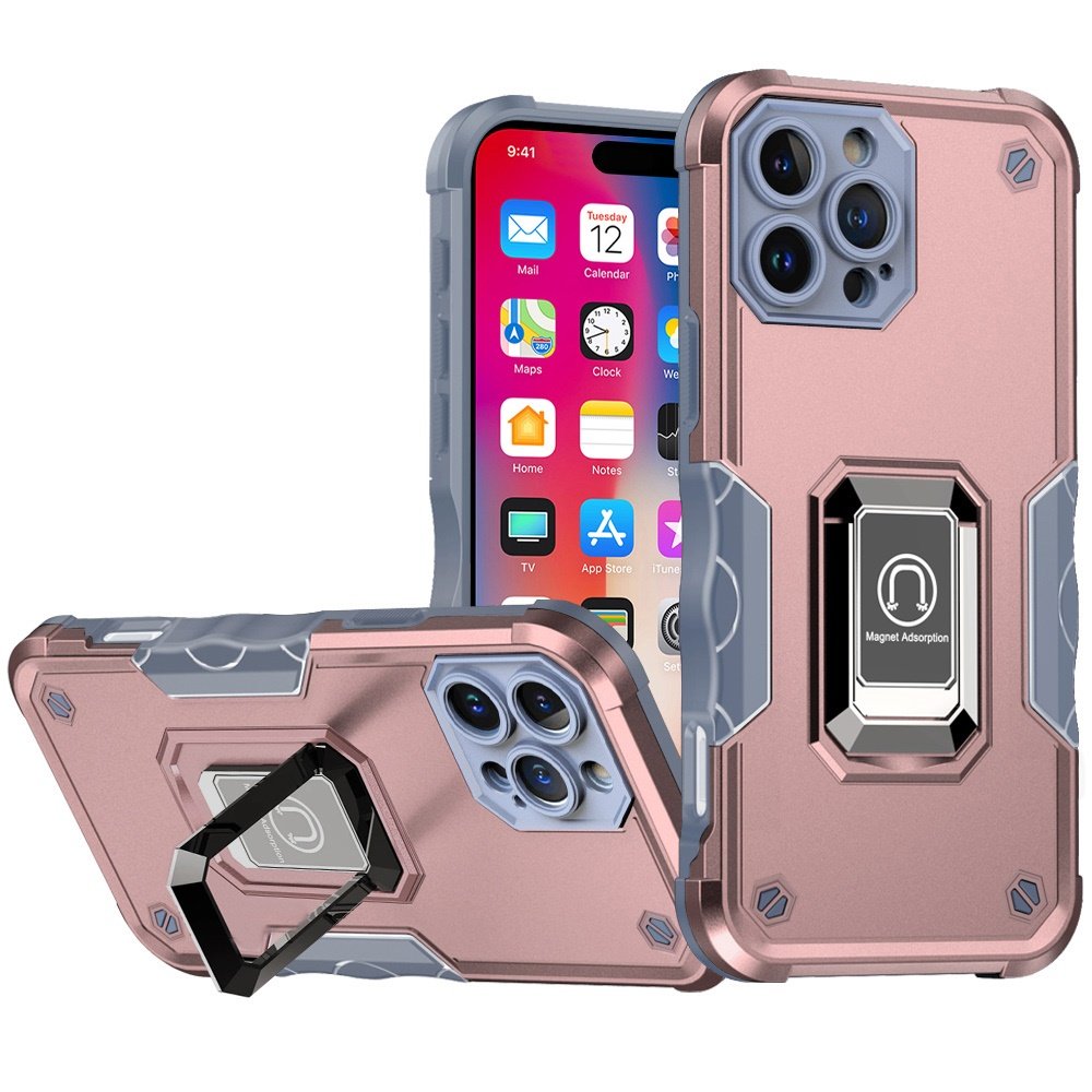 for iphone 16 pro 6.3 inch optimum magnetic ring stand hybrid case cover rose gold
