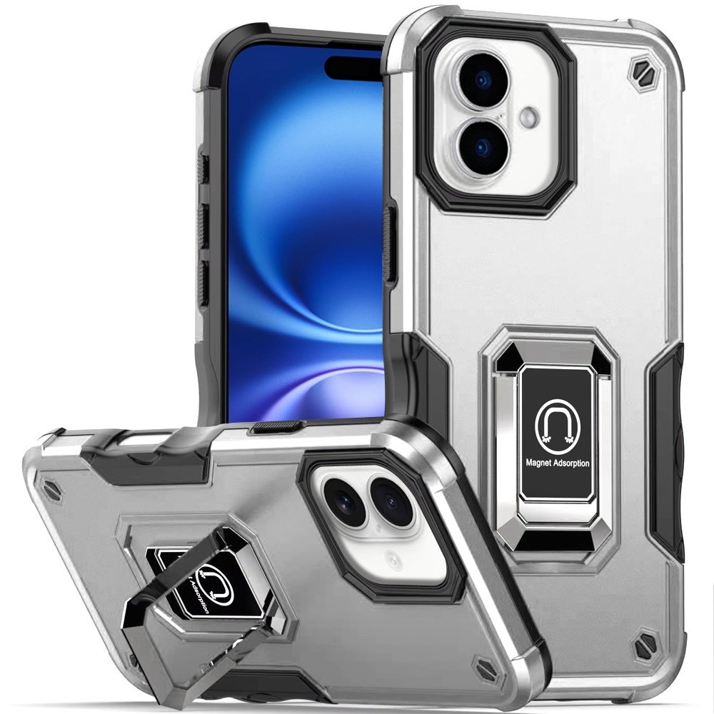 for iphone 17 optimum magnetic ring stand hybrid case cover silver
