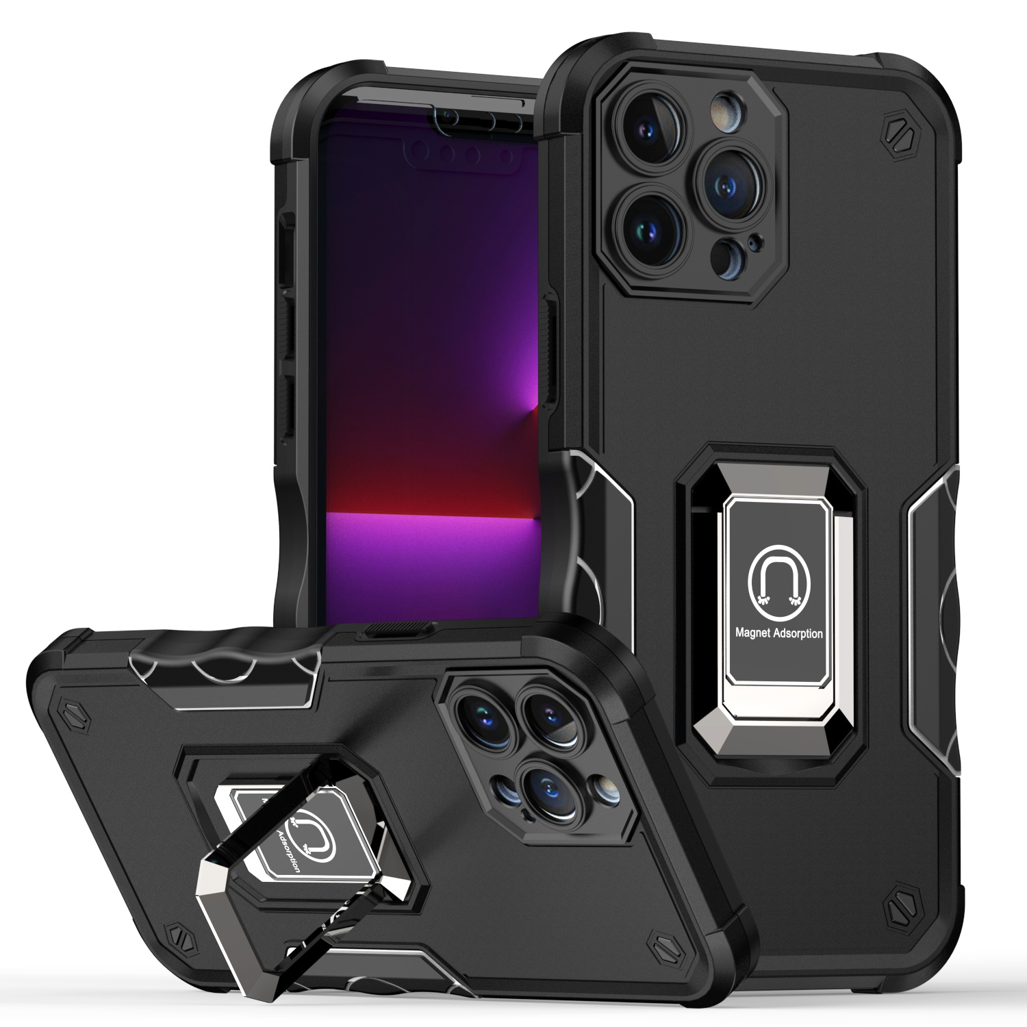 for iphone 13 pro max optimum magnetic ring stand hybrid case cover black