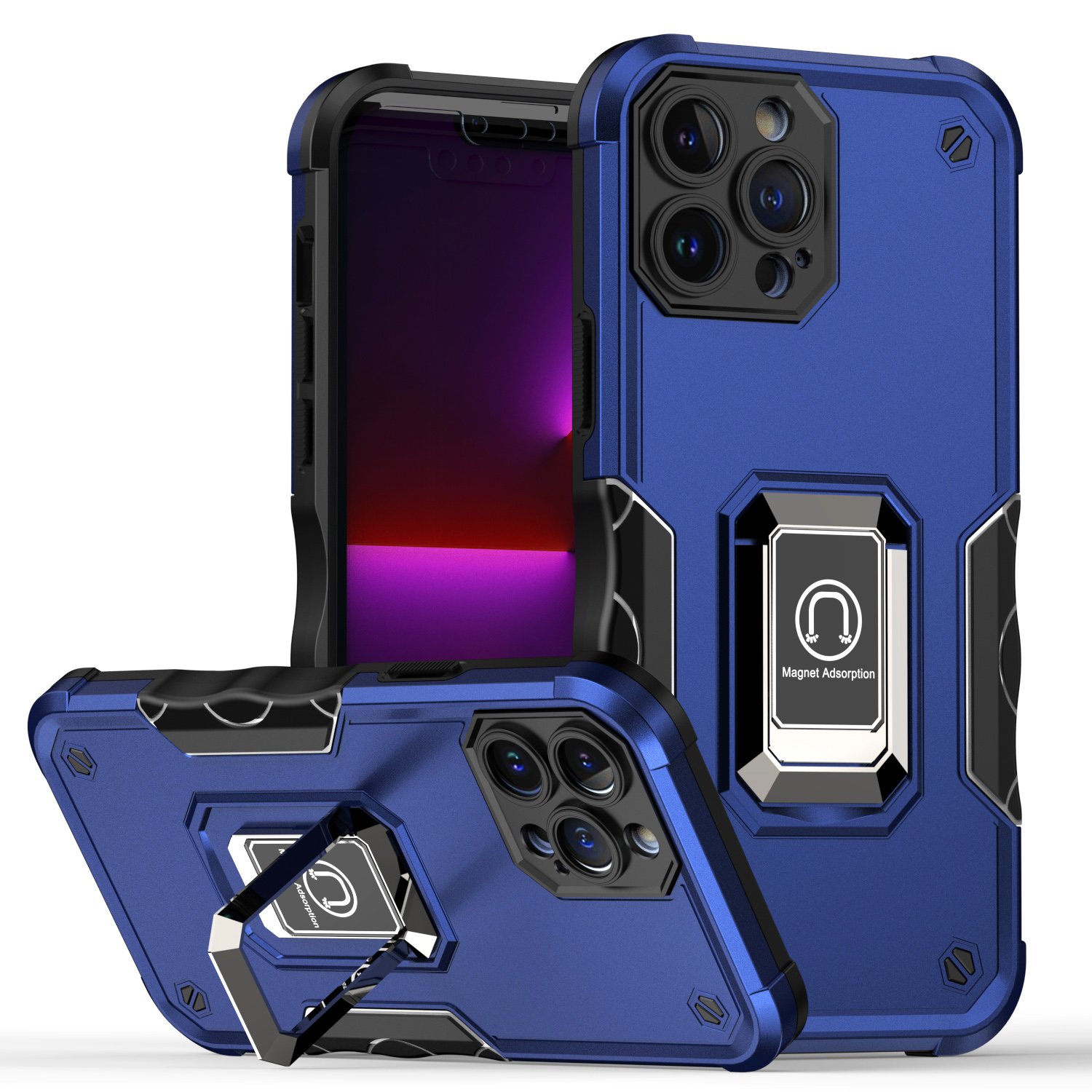 for iphone 15 optimum magnetic ring stand hybrid case cover blue