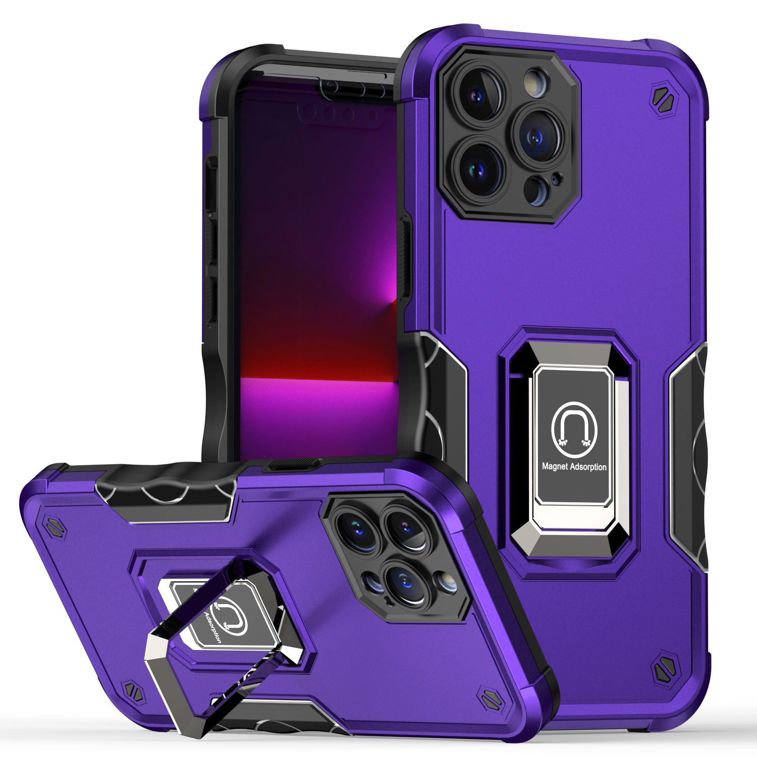 for iphone 13 pro max optimum magnetic ring stand hybrid case cover dark purple
