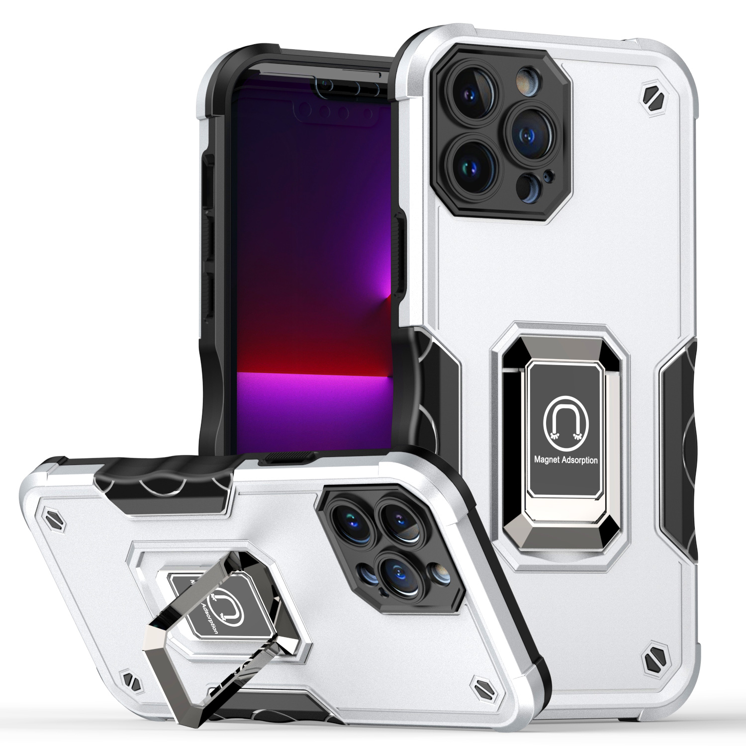 for iphone 13 pro max optimum magnetic ring stand hybrid case cover silver