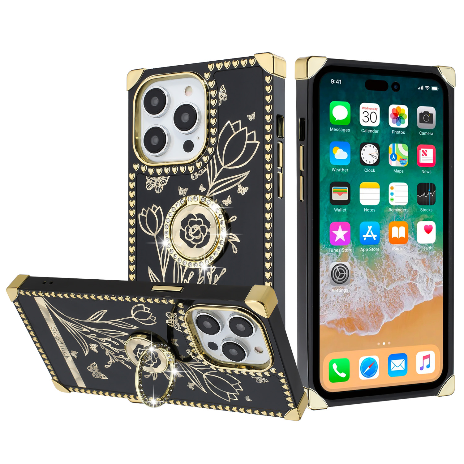 for iphone 15 pro passion glitter diamond ring stand case cover black chrome i
