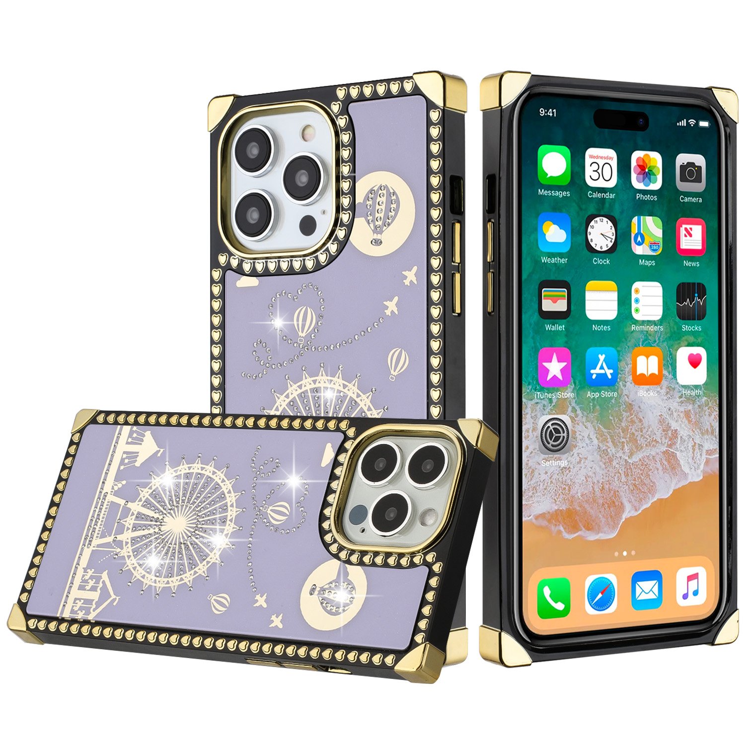 for apple iphone 14 pro 6.1" passion hearts windmill love balloon fun case cover purple