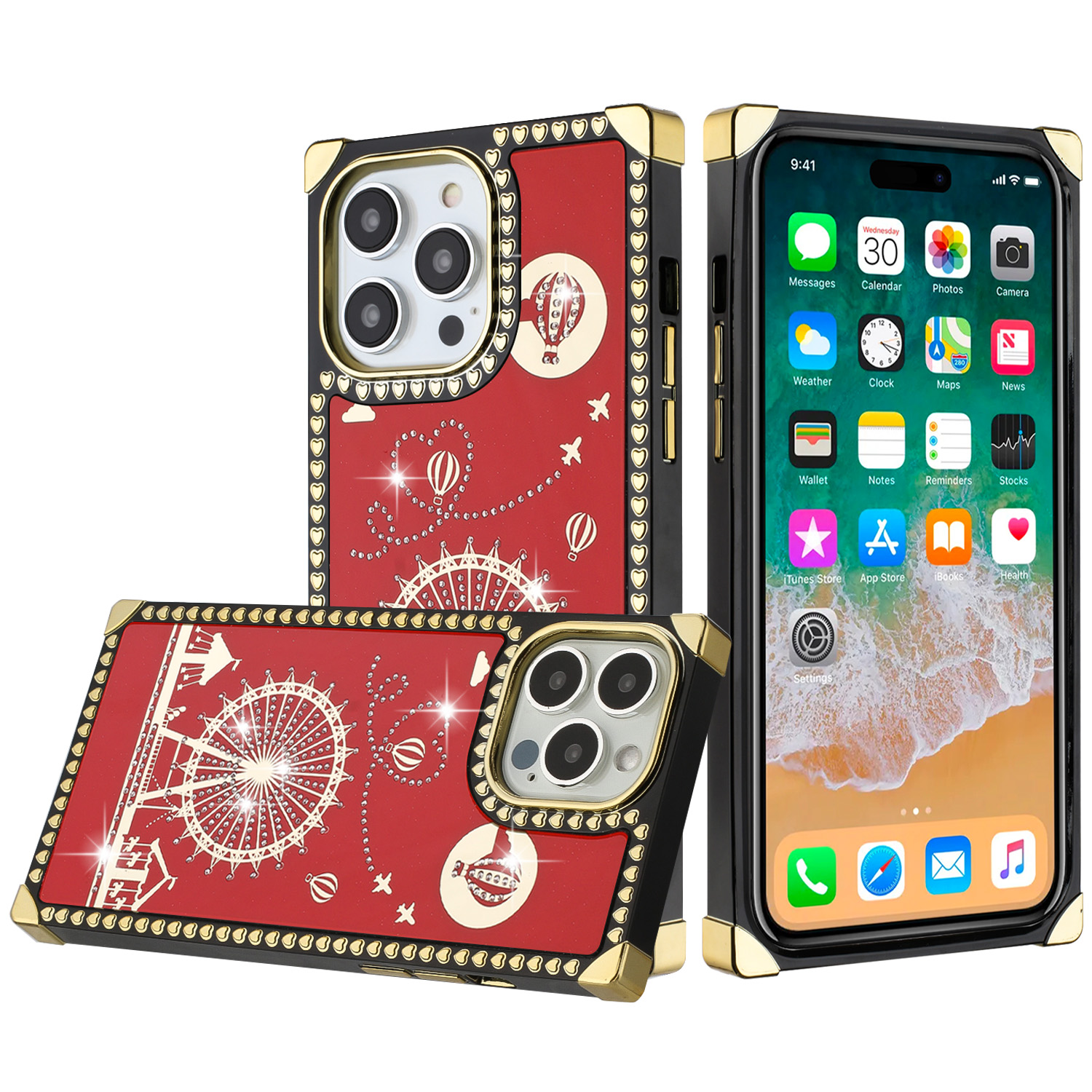 for apple iphone 14 pro 6.1" passion hearts windmill love balloon fun case cover red